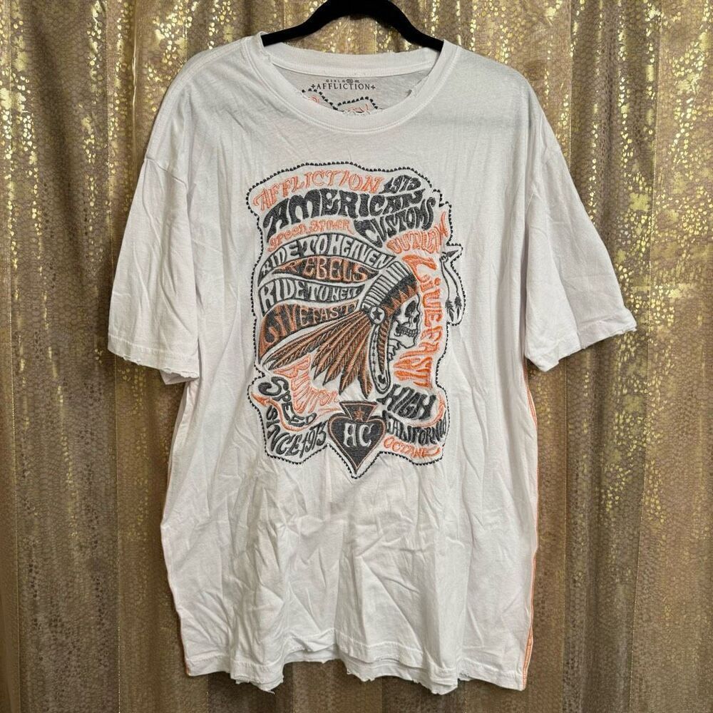 Affliction Mens Vintage Look AC Outlaw Orange White Gray T Shirt 2XL